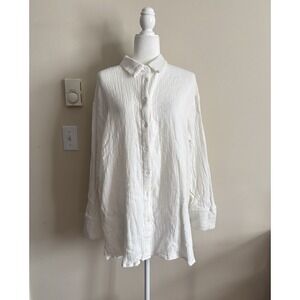 NWT Because of Alice BOA. Womens Large Cotton Crinkle Oversized Blouse White